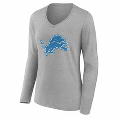 Detroit Lions Women's Team Authentic Personalized Name & Number Long Sleeve V-Neck T-Shirt - Gray T-shirts