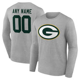 Green Bay Packers Team Authentic Personalized Name & Number Long Sleeve T-Shirt - Gray T-shirts