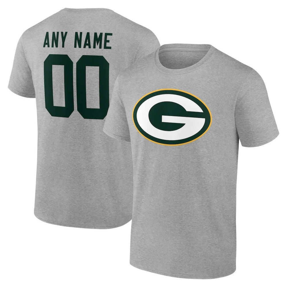 Green Bay Packers Team Authentic Personalized Name & Number T-Shirt - Gray T-shirts