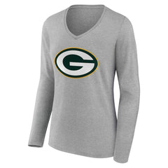 Green Bay Packers Women's Team Authentic Personalized Name & Number Long Sleeve V-Neck T-Shirt - Gray T-shirts