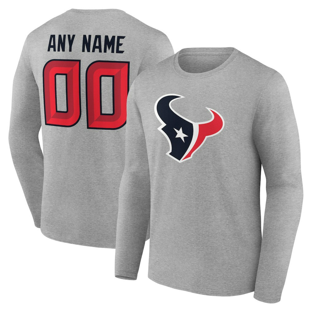 Houston Texans Team Authentic Personalized Name & Number Long Sleeve T-Shirt - Gray T-shirts
