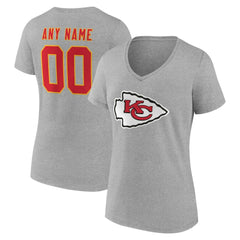Kansas City Chiefs Women's Team Authentic Personalized Name & Number V-Neck T-Shirt - Gray T-shirts