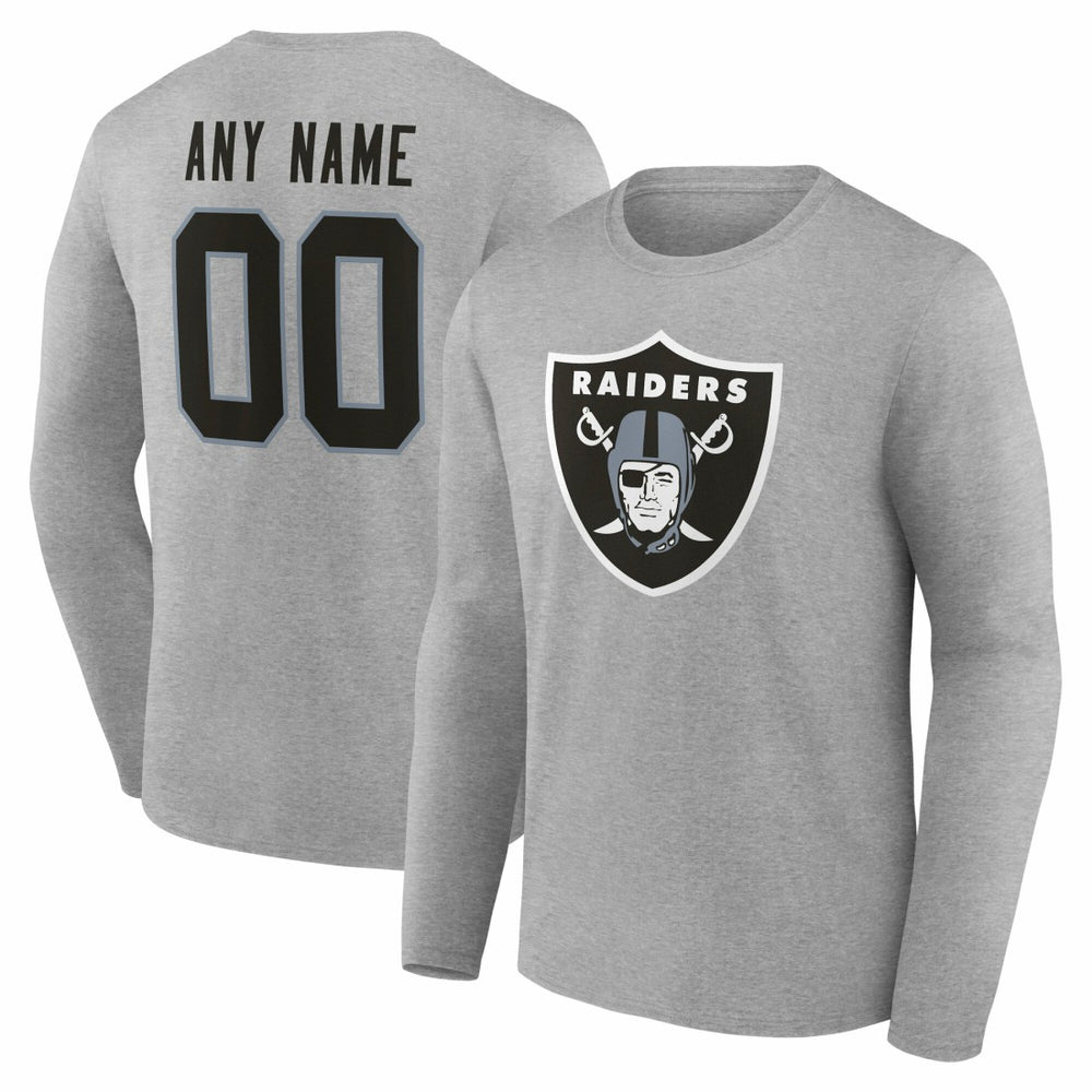Las Vegas Raiders Team Authentic Personalized Name & Number Long Sleeve T-Shirt - Gray T-shirts