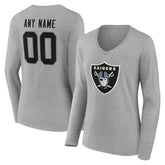 Las Vegas Raiders Women's Team Authentic Personalized Name & Number Long Sleeve V-Neck T-Shirt - Gray T-shirts