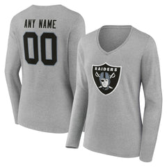Las Vegas Raiders Women's Team Authentic Personalized Name & Number Long Sleeve V-Neck T-Shirt - Gray T-shirts