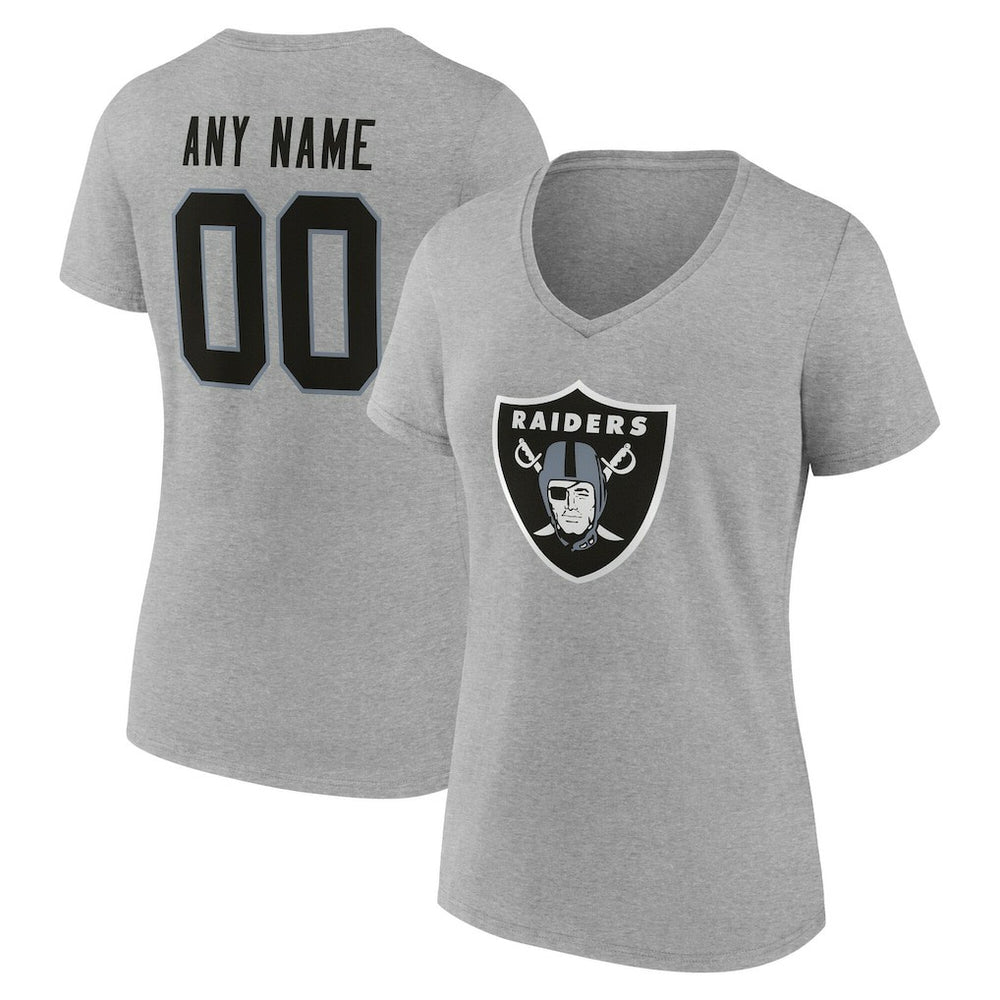 Las Vegas Raiders Women's Team Authentic Personalized Name & Number V-Neck T-Shirt - Gray T-shirts