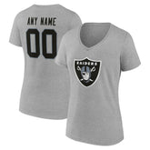 Las Vegas Raiders Women's Team Authentic Personalized Name & Number V-Neck T-Shirt - Gray T-shirts