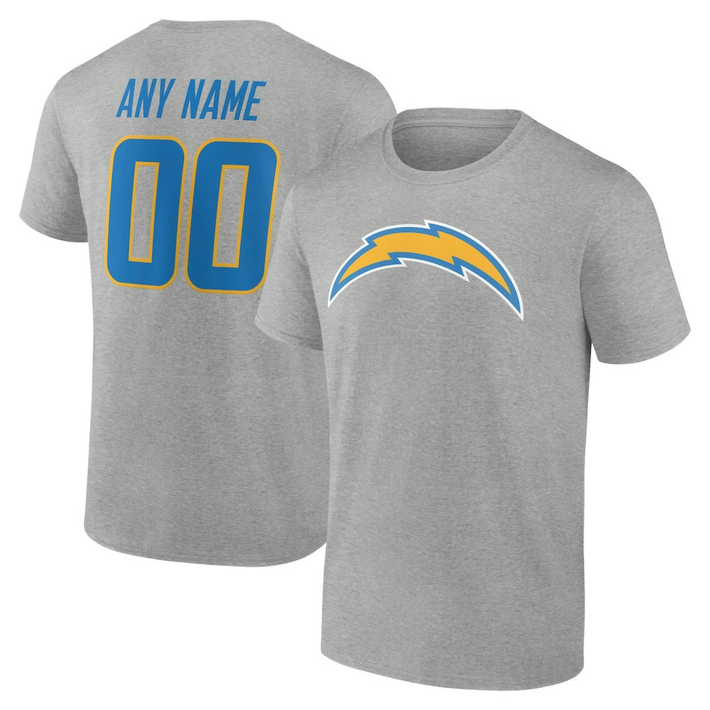 Los Angeles Chargers Team Authentic Personalized Name & Number T-Shirt - Gray T-shirts