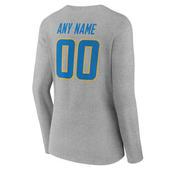 Los Angeles Chargers Women's Team Authentic Personalized Name & Number Long Sleeve V-Neck T-Shirt - Gray T-shirts