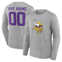 Minnesota Vikings Team Authentic Personalized Name & Number Long Sleeve T-Shirt - Gray T-shirts