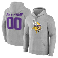 Minnesota Vikings Team Authentic Personalized Name & Number Hoodie - Gray Hoodies