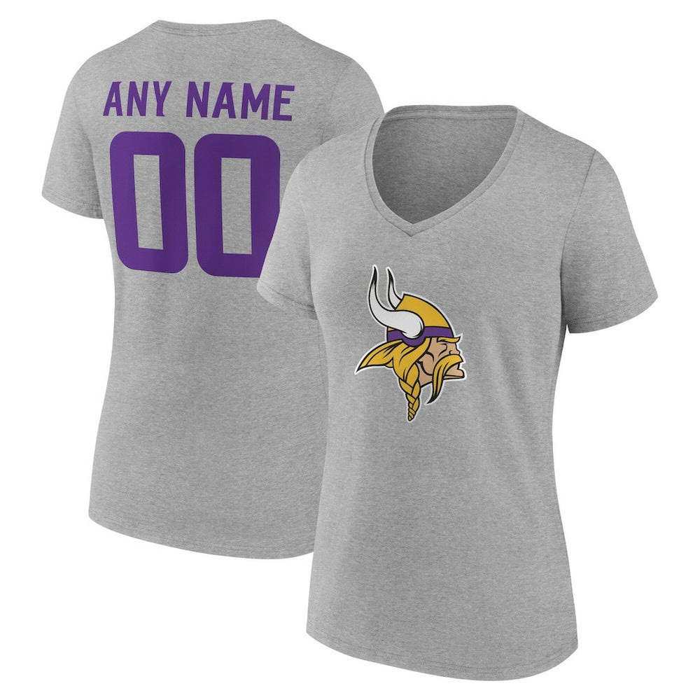 Minnesota Vikings Women's Team Authentic Personalized Name & Number V-Neck T-Shirt - Gray T-shirts