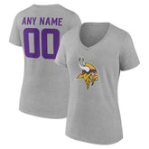 Minnesota Vikings Women's Team Authentic Personalized Name & Number V-Neck T-Shirt - Gray T-shirts