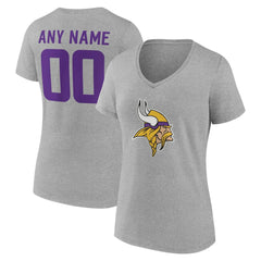 Minnesota Vikings Women's Team Authentic Personalized Name & Number V-Neck T-Shirt - Gray T-shirts