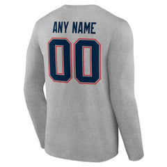 New England Patriots Team Authentic Personalized Name & Number Long Sleeve T-Shirt - Gray T-shirts