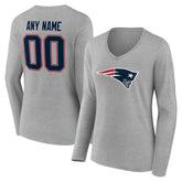 New England Patriots Women's Team Authentic Personalized Name & Number Long Sleeve V-Neck T-Shirt - Gray T-shirts