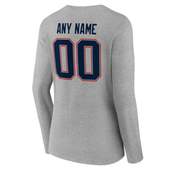 New England Patriots Women's Team Authentic Personalized Name & Number Long Sleeve V-Neck T-Shirt - Gray T-shirts