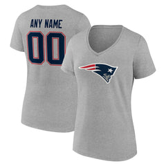 New England Patriots Women's Team Authentic Personalized Name & Number V-Neck T-Shirt - Gray T-shirts