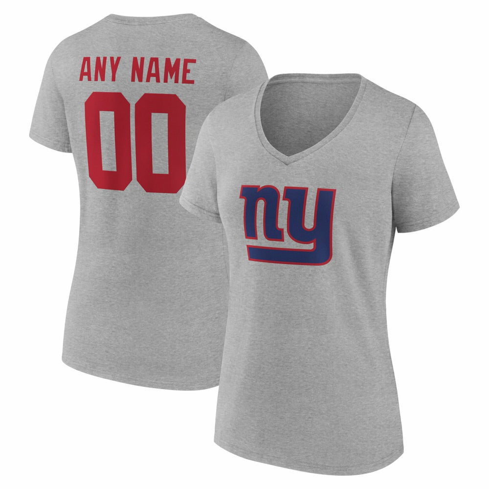 New York Giants Women's Team Authentic Personalized Name & Number V-Neck T-Shirt - Gray T-shirts