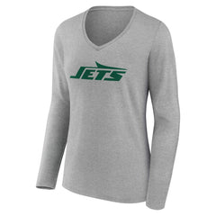New York Jets Women's Team Authentic Personalized Name & Number Long Sleeve V-Neck T-Shirt - Gray T-shirts