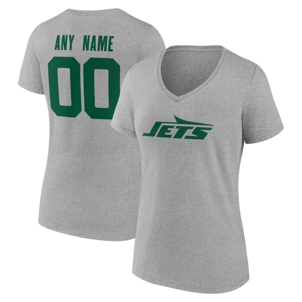 New York Jets Women's Team Authentic Personalized Name & Number V-Neck T-Shirt - Gray T-shirts