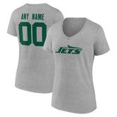 New York Jets Women's Team Authentic Personalized Name & Number V-Neck T-Shirt - Gray T-shirts