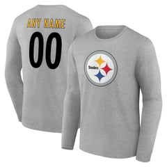 Pittsburgh Steelers Team Authentic Personalized Name & Number Long Sleeve T-Shirt - Gray T-shirts