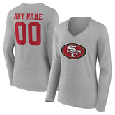 San Francisco 49ers Women's Team Authentic Personalized Name & Number Long Sleeve V-Neck T-Shirt - Gray T-shirts