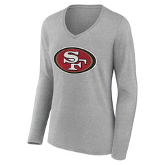 San Francisco 49ers Women's Team Authentic Personalized Name & Number Long Sleeve V-Neck T-Shirt - Gray T-shirts