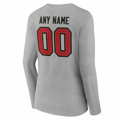 Tampa Bay Buccaneers Women's Team Authentic Personalized Name & Number Long Sleeve V-Neck T-Shirt - Gray T-shirts
