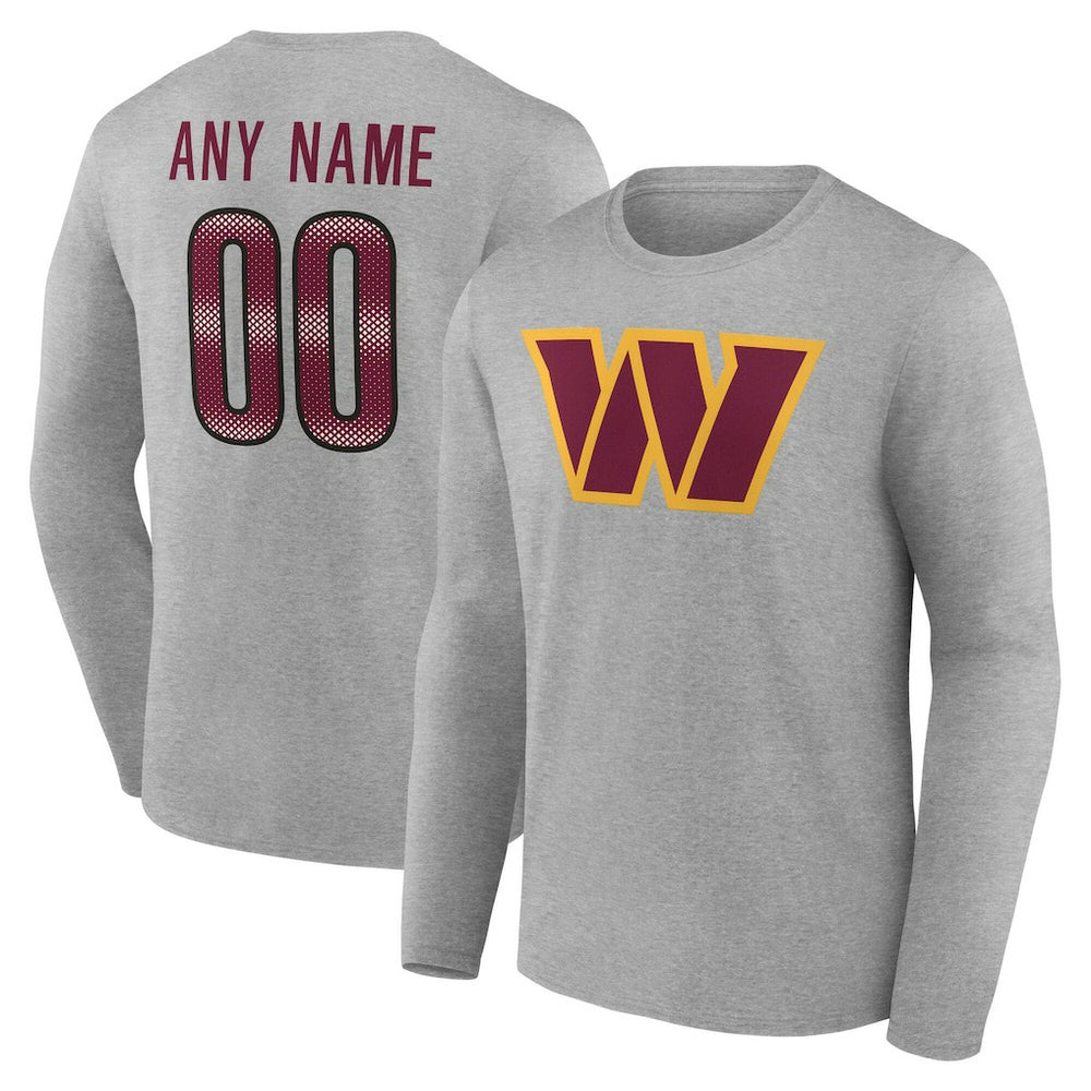 Washington Commanders Team Authentic Personalized Name & Number Long Sleeve T-Shirt - Gray T-shirts