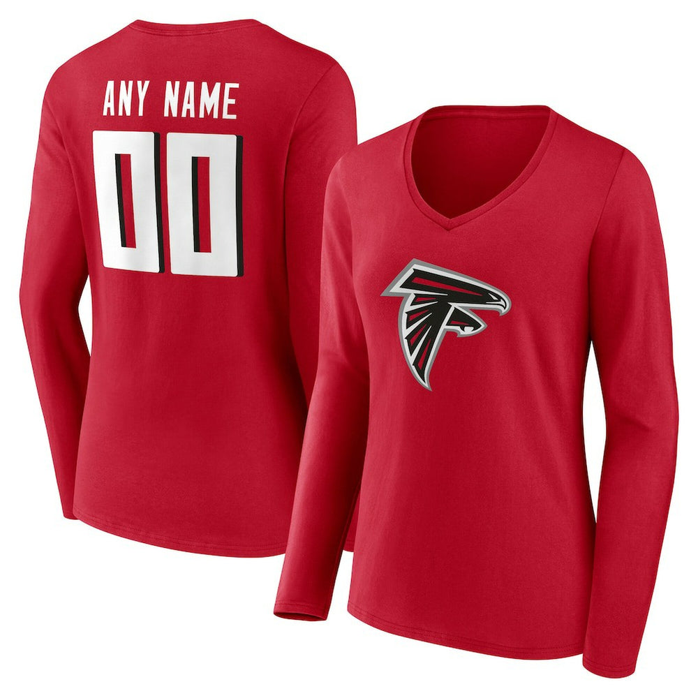 Atlanta Falcons Women's Team Authentic Personalized Name & Number Long Sleeve V-Neck T-Shirt - Red T-shirts