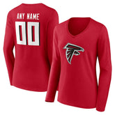 Atlanta Falcons Women's Team Authentic Personalized Name & Number Long Sleeve V-Neck T-Shirt - Red T-shirts