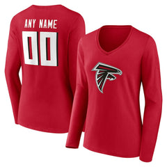 Atlanta Falcons Women's Team Authentic Personalized Name & Number Long Sleeve V-Neck T-Shirt - Red T-shirts