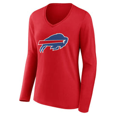Buffalo Bills Women's Team Authentic Personalized Name & Number Long Sleeve V-Neck T-Shirt - Red T-shirts
