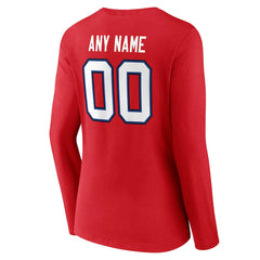 Buffalo Bills Women's Team Authentic Personalized Name & Number Long Sleeve V-Neck T-Shirt - Red T-shirts