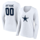 Dallas Cowboys Women's Team Authentic Personalized Name & Number Long Sleeve V-Neck T-Shirt - White T-shirts