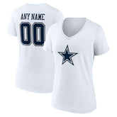 Dallas Cowboys Women's Team Authentic Personalized Name & Number V-Neck T-Shirt - White T-shirts
