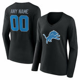 Detroit Lions Women's Team Authentic Personalized Name & Number Long Sleeve V-Neck T-Shirt - Black T-shirts