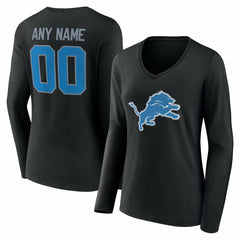 Detroit Lions Women's Team Authentic Personalized Name & Number Long Sleeve V-Neck T-Shirt - Black T-shirts