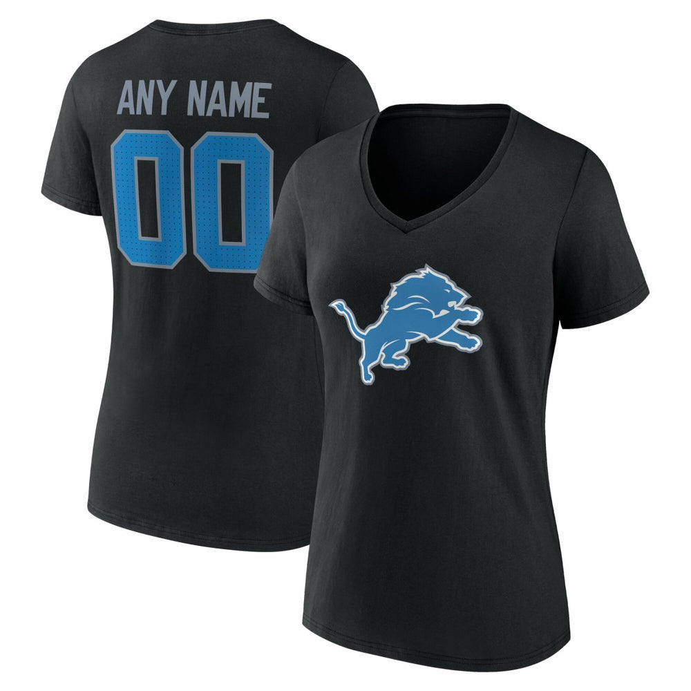 Detroit Lions Women's Team Authentic Personalized Name & Number V-Neck T-Shirt - Black T-shirts