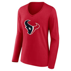 Houston Texans Women's Team Authentic Personalized Name & Number Long Sleeve V-Neck T-Shirt - Red T-shirts