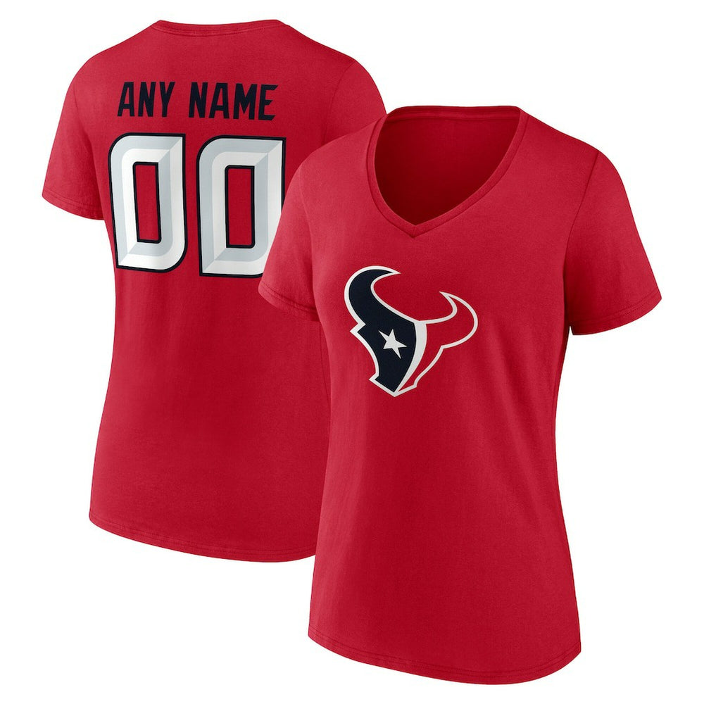 Houston Texans Women's Team Authentic Personalized Name & Number V-Neck T-Shirt - Red T-shirts