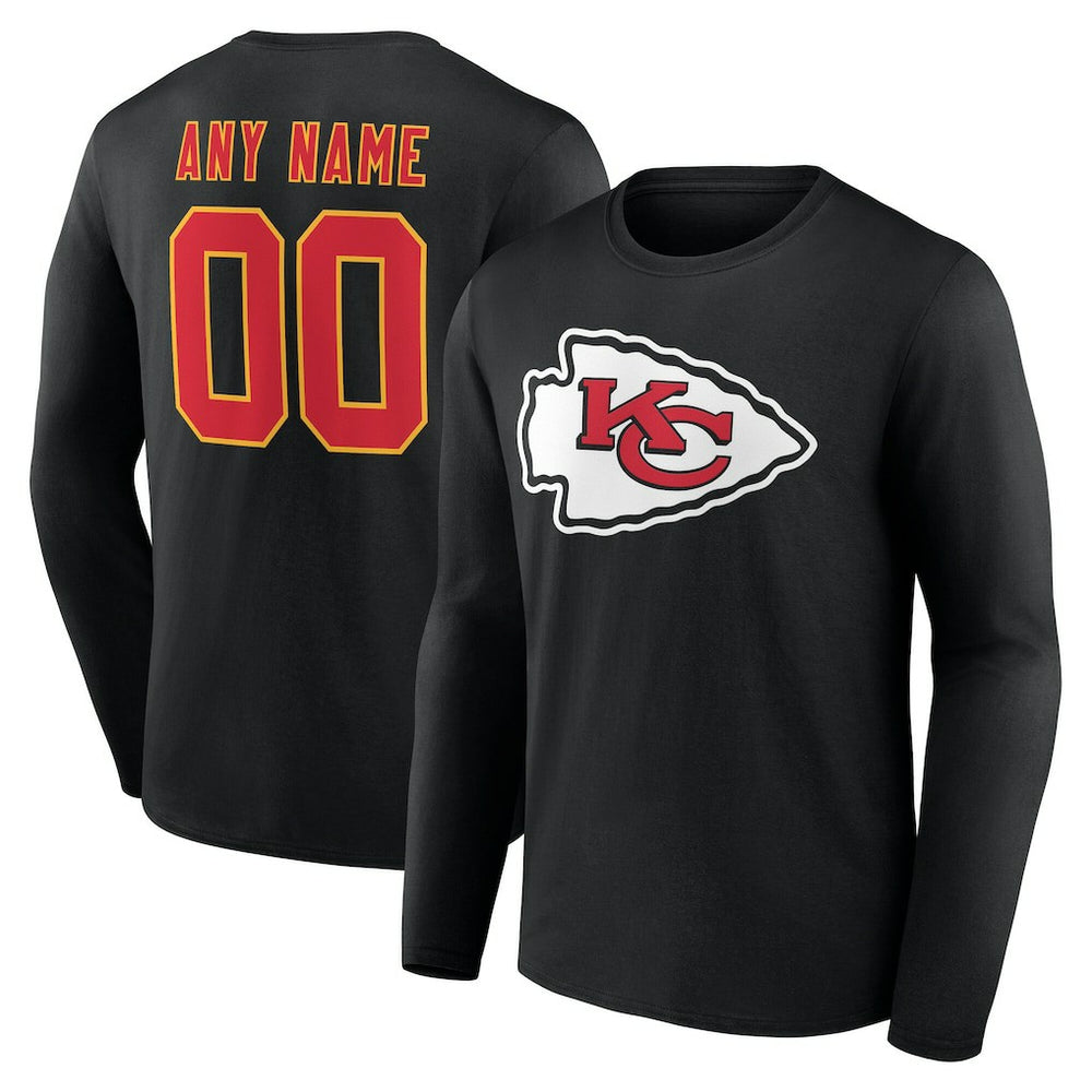 Kansas City Chiefs Team Authentic Personalized Name & Number Long Sleeve T-Shirt - Black T-shirts
