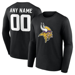 Minnesota Vikings Team Authentic Personalized Name & Number Long Sleeve T-Shirt - Black T-shirts