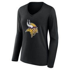 Minnesota Vikings Women's Team Authentic Personalized Name & Number Long Sleeve V-Neck T-Shirt - Black T-shirts