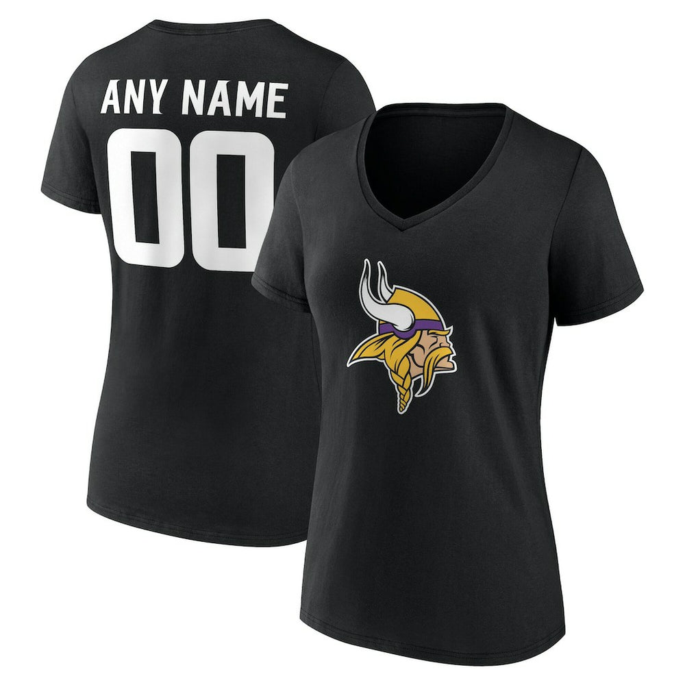 Minnesota Vikings Women's Team Authentic Personalized Name & Number V-Neck T-Shirt - Black T-shirts