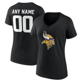 Minnesota Vikings Women's Team Authentic Personalized Name & Number V-Neck T-Shirt - Black T-shirts