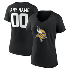 Minnesota Vikings Women's Team Authentic Personalized Name & Number V-Neck T-Shirt - Black T-shirts