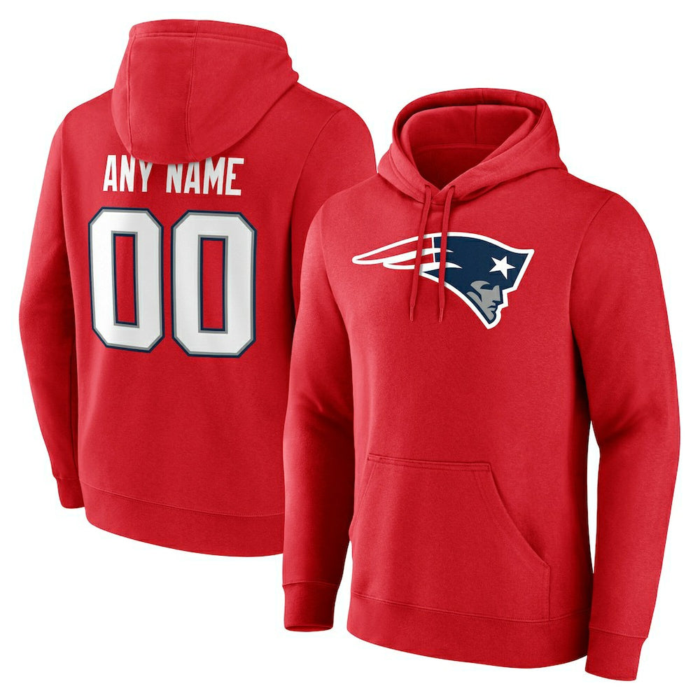 New England Patriots Team Authentic Personalized Name & Number Hoodie - Red Hoodies